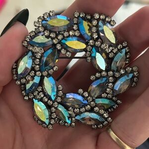 Weiss aurora borealis rhinestone wreath brooch